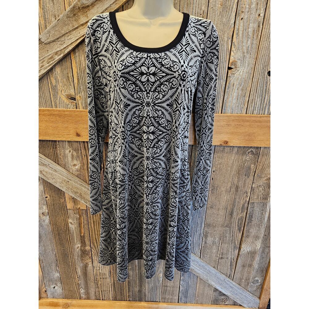Karen Kane velour velvet floral cut out mixed media M lined dress long sleeve ^^